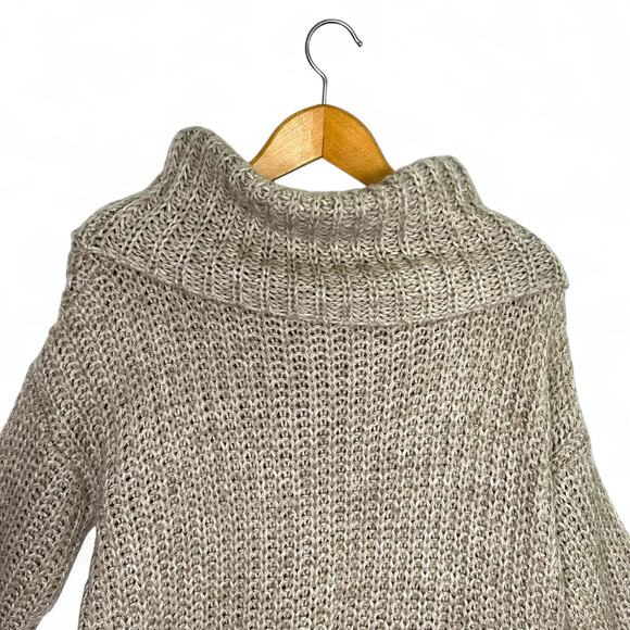 Dreamers Women's Open Knit Cowl Neck Sweater Size S Taupe Gray Pointelle Knit - Picture 4 of 9